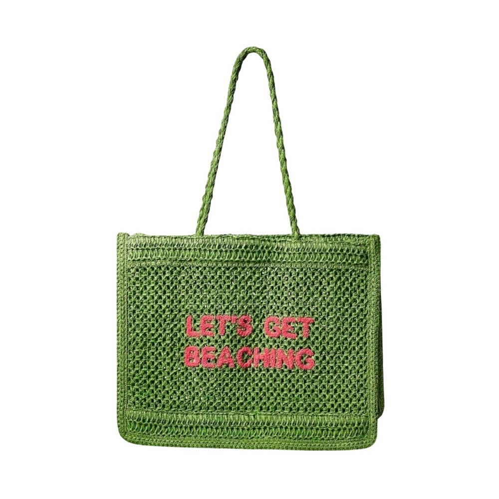 Crocheted Green  Tote Bag Summer Vibes with Statement Beach Bag For Woman